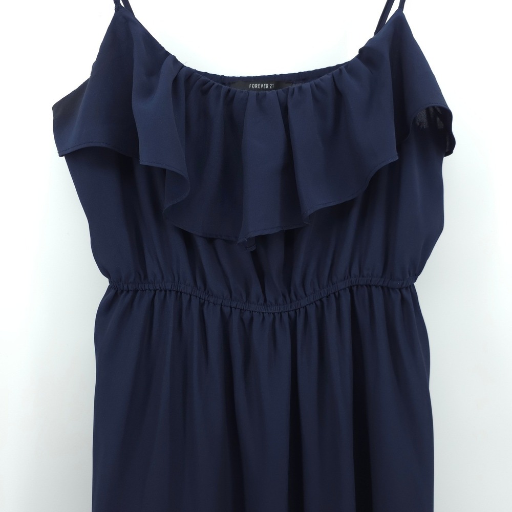 Forever 21 Womens Maxi Dress Small Navy Blue Ruffle Elastic Waist Boho Summer - Picture 2 of 11